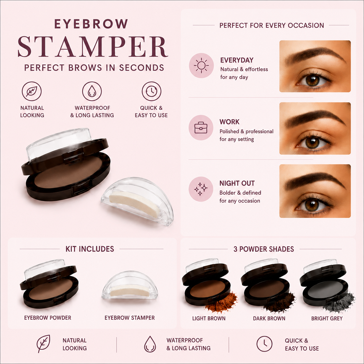 Perfectly Matched Brows in 5 Seconds—The beginner-friendly brow stamp that creates natural, fuller-looking eyebrows - no drawing skills needed