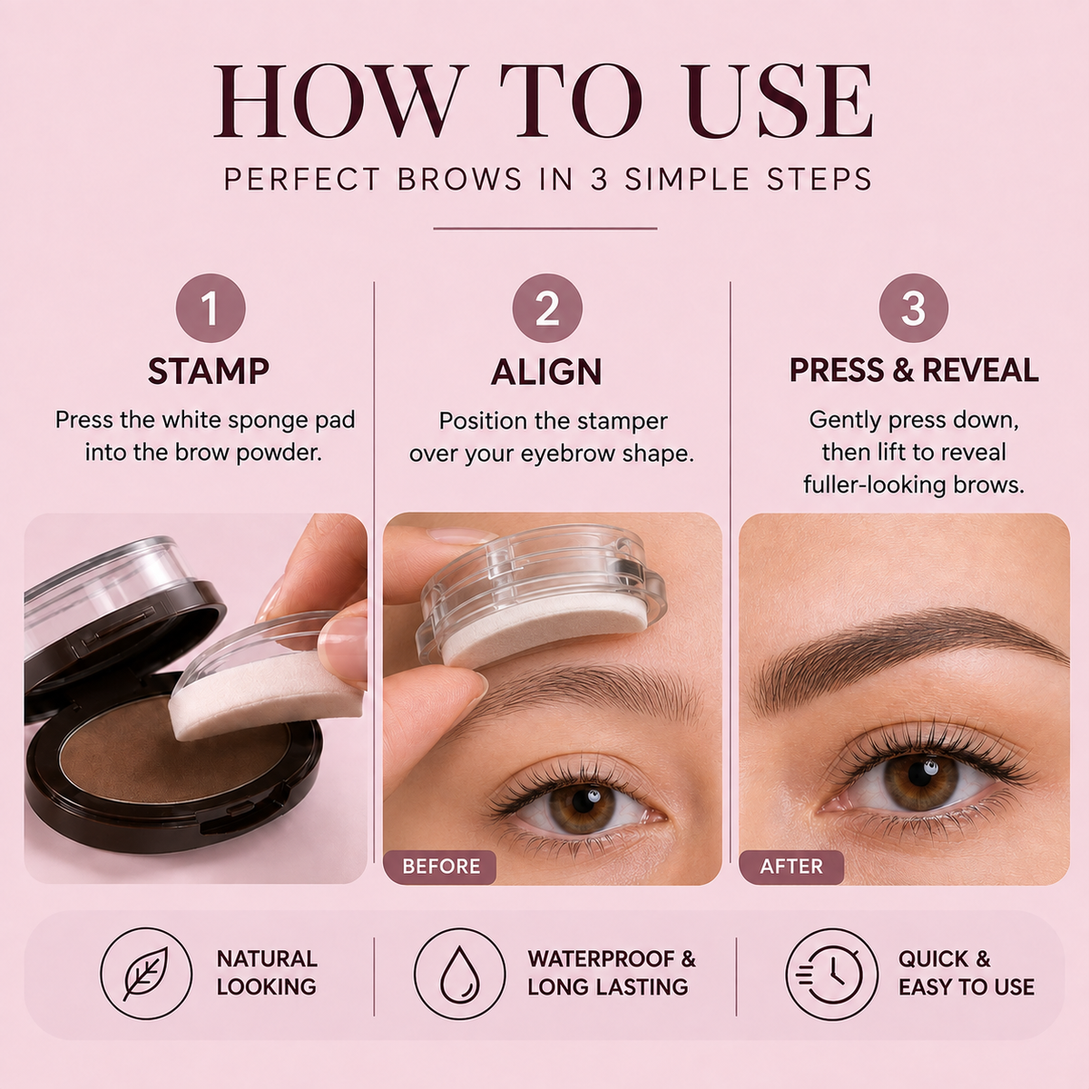 Perfectly Matched Brows in 5 Seconds—The beginner-friendly brow stamp that creates natural, fuller-looking eyebrows - no drawing skills needed