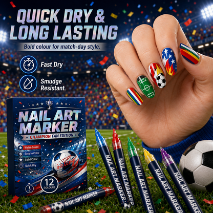 🔥 Cheer Loud • Shine Bright ⚽ 12-Color Football Nail Art Pens 🎨 Fast-Dry DIY Match Day Nails 🏆 Fan Party Essential