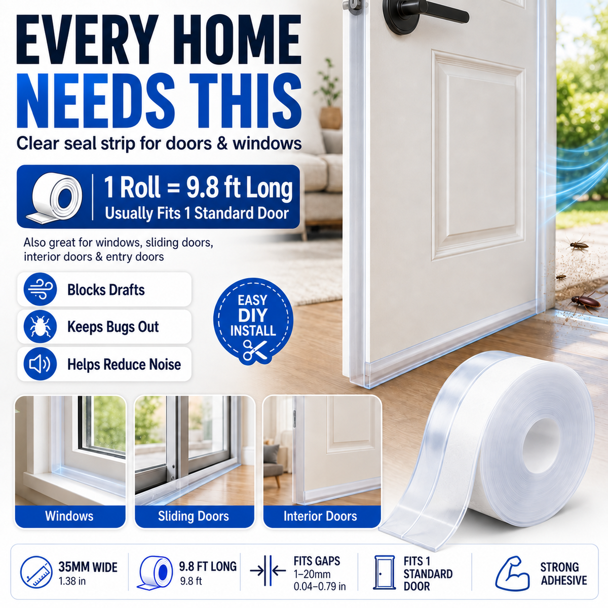 🏠 The Invisible Home Seal Strip — Seal Drafty Gaps, Block Bugs & Keep Your Home More Comfortable